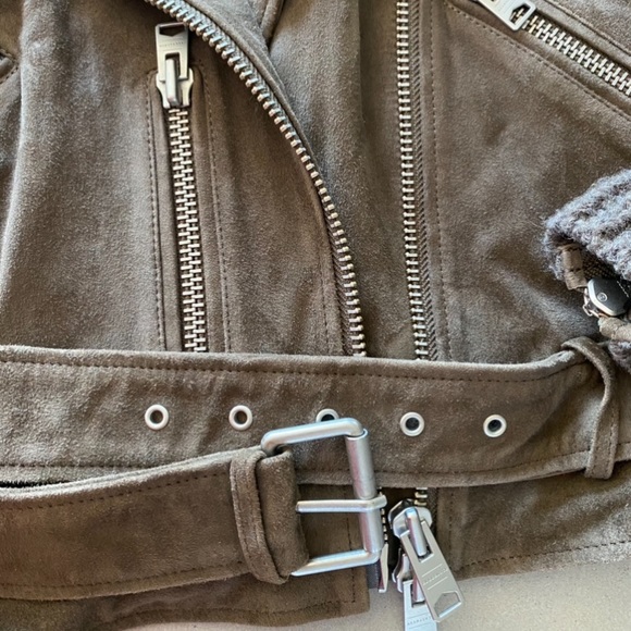 AllSaints Denell suede biker jacket US2 taupe - Picture 3 of 8